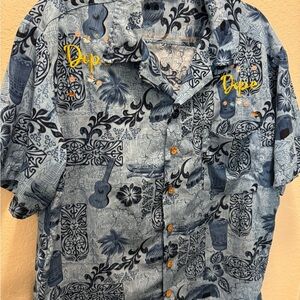 Stitch Hawaiian DOPE Blue Casual Button Down Shirt size XL